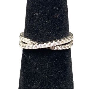 Sterling silver 925 Cz double eternity band with center crossover feature size 7
